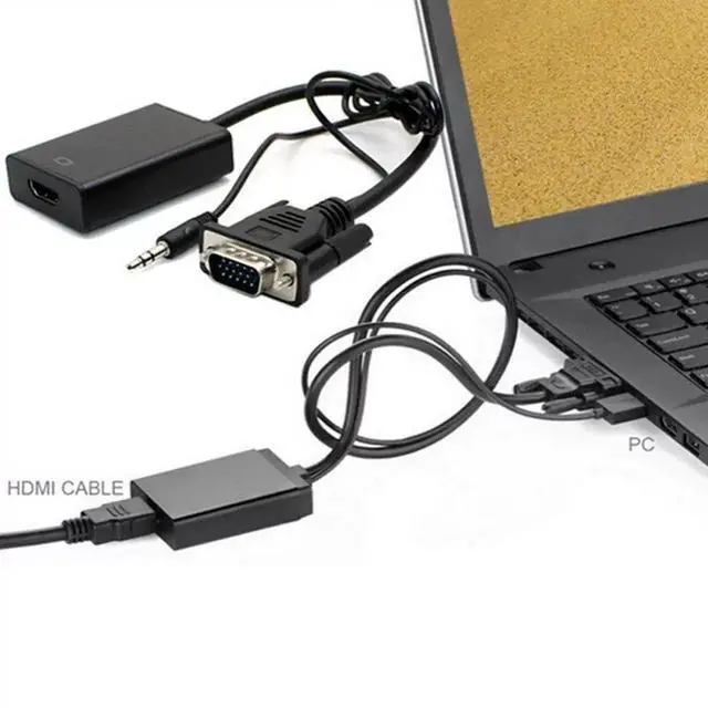 Alt view image 3 of 7 - VGA to HDMI Adapter with USB Audio & Power Male VGA to Female HDMI Converter, 1080p Video + Audio Sync, for PC/Laptop to HDTV/Projector - 25cm