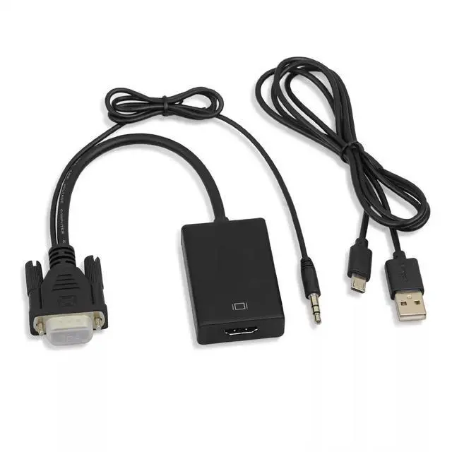 Main image of VGA to HDMI Adapter with USB Audio & Power Male VGA to Female HDMI Converter, 1080p Video + Audio Sync, for PC/Laptop to HDTV/Projector - 25cm
