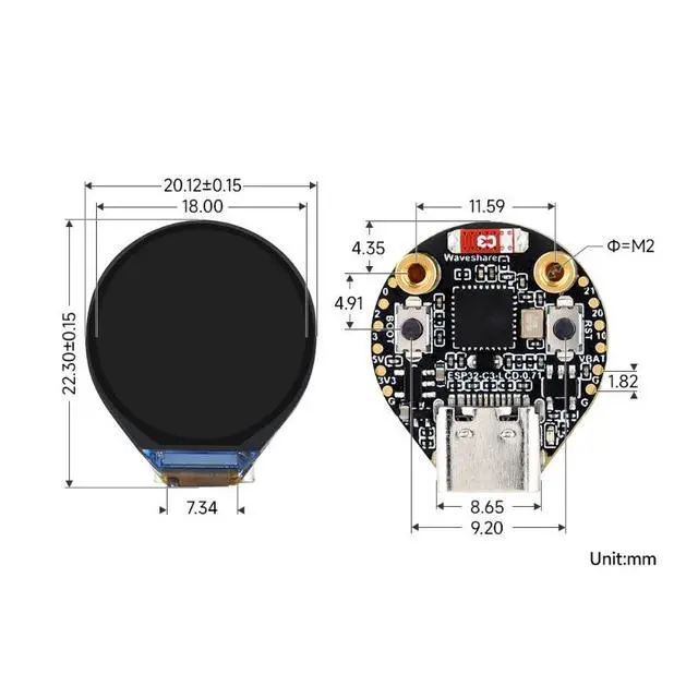 Alt view image 6 of 6 - 0.71-inch Round IPS LCD Development Board with Enclosure ESP32-C3, 160×160 Resolution, 2.4GHz WiFi & Bluetooth 5 (LE), for AI Emulation Eyes / Smart Wearables