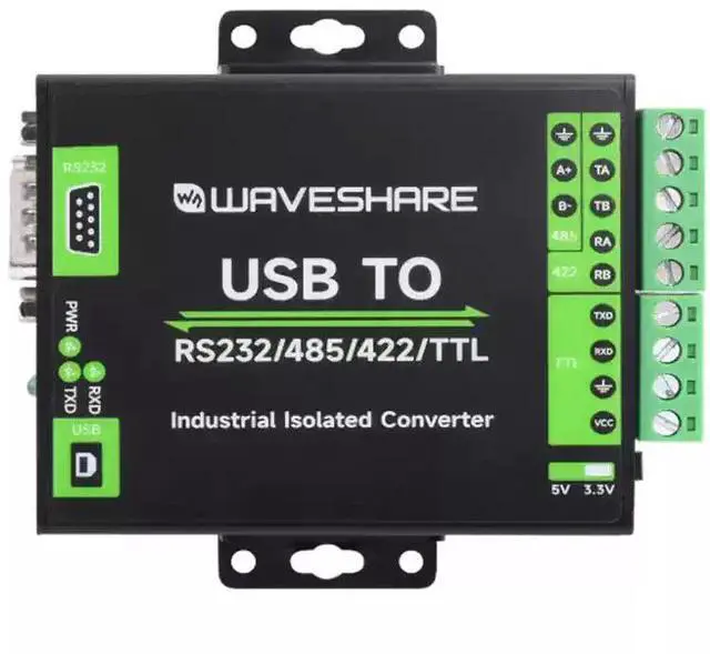 Main image of Industrial-Grade Isolated USB to RS232/485/422/TTL Converter USB-B Interface, FT232RNL Chip, Power & Signal Isolation, TVS Protection