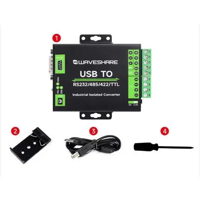 Alt view image 7 of 7 - Industrial-Grade Isolated USB to RS232/485/422/TTL Converter USB-B Interface, FT232RNL Chip, Power & Signal Isolation, TVS Protection