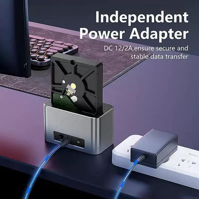 Alt view image 2 of 5 - Multi-Protocol Dual-Bay Hard Drive Docking Station Supports M.2 NVMe/SATA & 2.5/3.5 SATA Drives, USB 3.2 10Gbps, Standalone Offline Clone Function