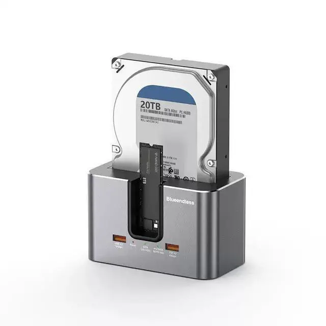 Alt view image 5 of 5 - Multi-Protocol Dual-Bay Hard Drive Docking Station Supports M.2 NVMe/SATA & 2.5/3.5 SATA Drives, USB 3.2 10Gbps, Standalone Offline Clone Function