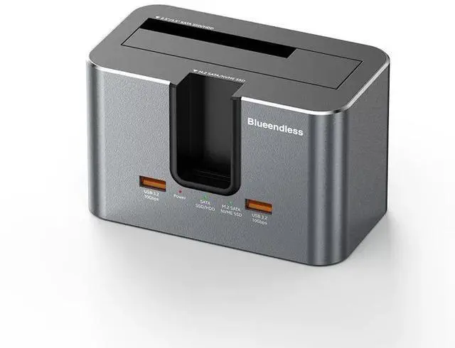Main image of Multi-Protocol Dual-Bay Hard Drive Docking Station Supports M.2 NVMe/SATA & 2.5/3.5 SATA Drives, USB 3.2 10Gbps, Standalone Offline Clone Function