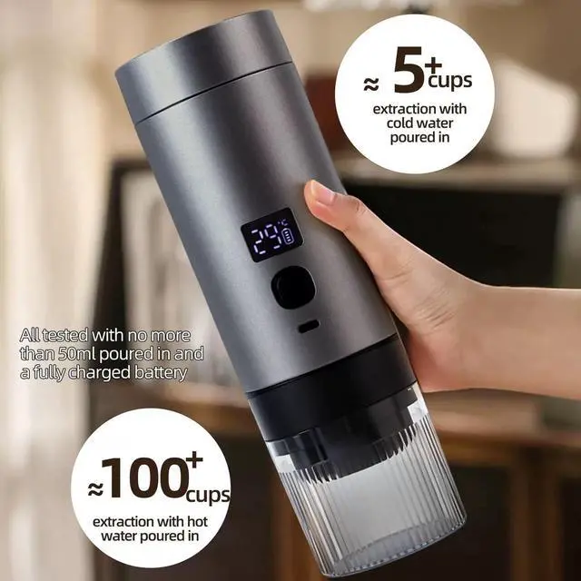 Alt view image 3 of 7 - Wireless Portable Espresso Machine Rechargeable Battery Powered, Supports Coffee Capsules & Grounds, 20Bar Pressure, Compact Travel Design