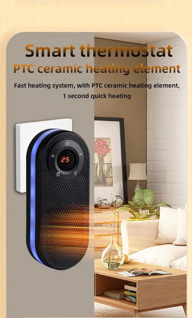 Alt view image 6 of 7 - Desktop Small Heater PTC Ceramic Silent Electric Heater with Digital Display for Home Office Use