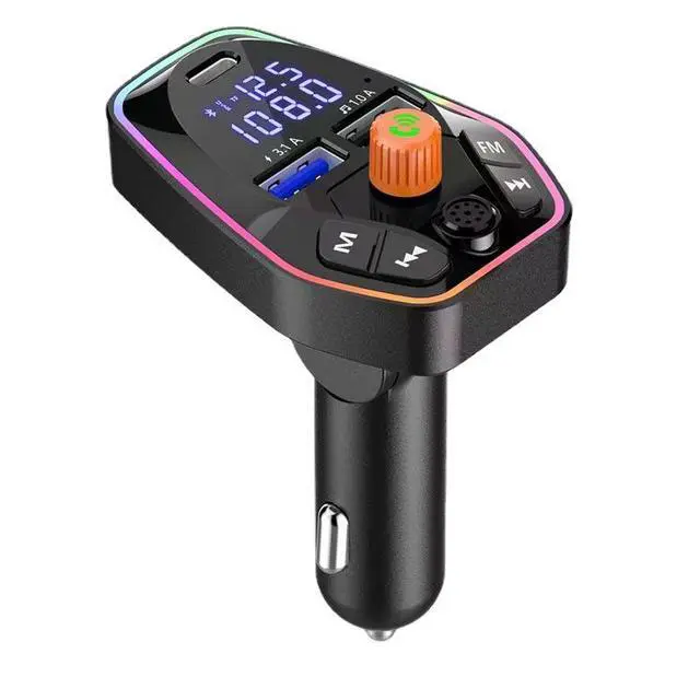 Alt view image 2 of 4 - RGB Car Bluetooth FM Transmitter Wireless MP3 Player with Colorful Ambient Light, Quick Charge 3.0/PD, Hands-Free Phone Calls, for Smartphones