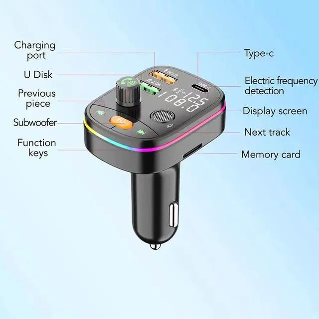 Alt view image 3 of 4 - RGB Car Bluetooth FM Transmitter Wireless MP3 Player with Colorful Ambient Light, Quick Charge 3.0/PD, Hands-Free Phone Calls, for Smartphones