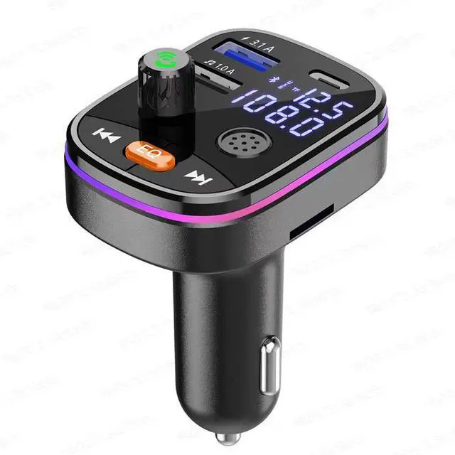 Alt view image 4 of 4 - RGB Car Bluetooth FM Transmitter Wireless MP3 Player with Colorful Ambient Light, Quick Charge 3.0/PD, Hands-Free Phone Calls, for Smartphones