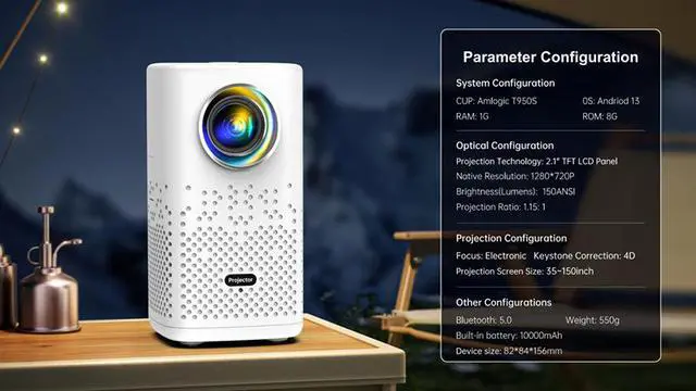 Alt view image 7 of 7 - Rechargeable Battery-Powered Mini Projector 4K Supported, Auto Keystone Correction, WiFi & Bluetooth, Compact Portable for Home Theater, Camping & Travel