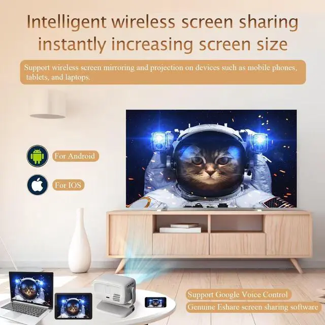 Alt view image 4 of 7 - Portable 4K Ultra HD Smart Projector with Motorized Focus Built-in Gimbal, Wireless Screen Mirroring, 1080p Native, Auto Keystone Correction, Home Theater/Outdoor Use