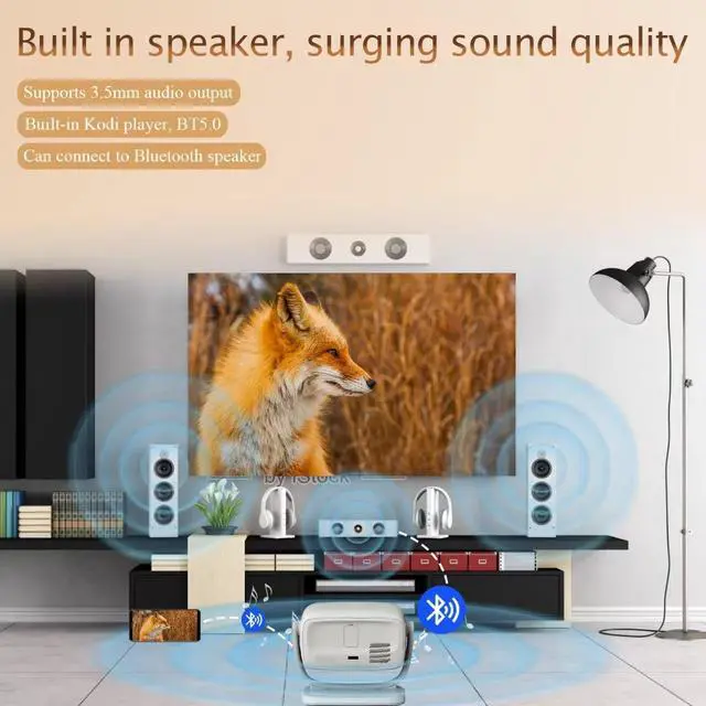 Alt view image 5 of 7 - Portable 4K Ultra HD Smart Projector with Motorized Focus Built-in Gimbal, Wireless Screen Mirroring, 1080p Native, Auto Keystone Correction, Home Theater/Outdoor Use