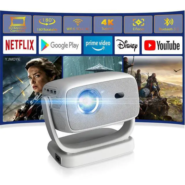 Alt view image 2 of 7 - Portable 4K Ultra HD Smart Projector with Motorized Focus Built-in Gimbal, Wireless Screen Mirroring, 1080p Native, Auto Keystone Correction, Home Theater/Outdoor Use