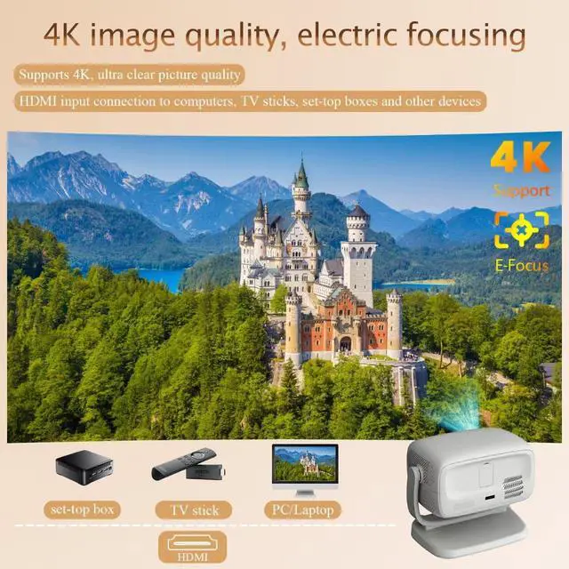 Alt view image 6 of 7 - Portable 4K Ultra HD Smart Projector with Motorized Focus Built-in Gimbal, Wireless Screen Mirroring, 1080p Native, Auto Keystone Correction, Home Theater/Outdoor Use
