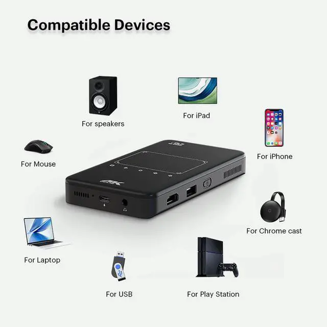 Alt view image 6 of 7 - Portable 4K LED DLP Mini Smart Projector 1080p Native, Auto Focus, for Home/Outdoor Movie & Gaming