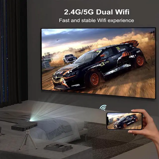 Alt view image 3 of 7 - Portable 4K LED DLP Mini Smart Projector 1080p Native, Auto Focus, for Home/Outdoor Movie & Gaming