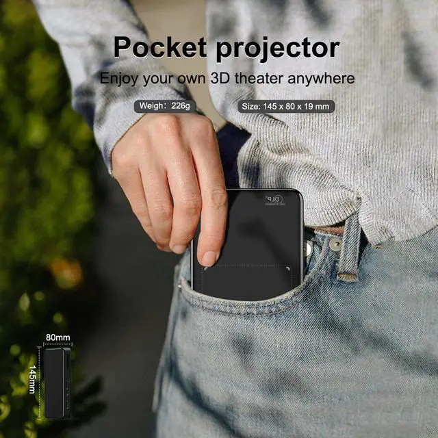 Alt view image 2 of 7 - Portable 4K LED DLP Mini Smart Projector 1080p Native, Auto Focus, for Home/Outdoor Movie & Gaming