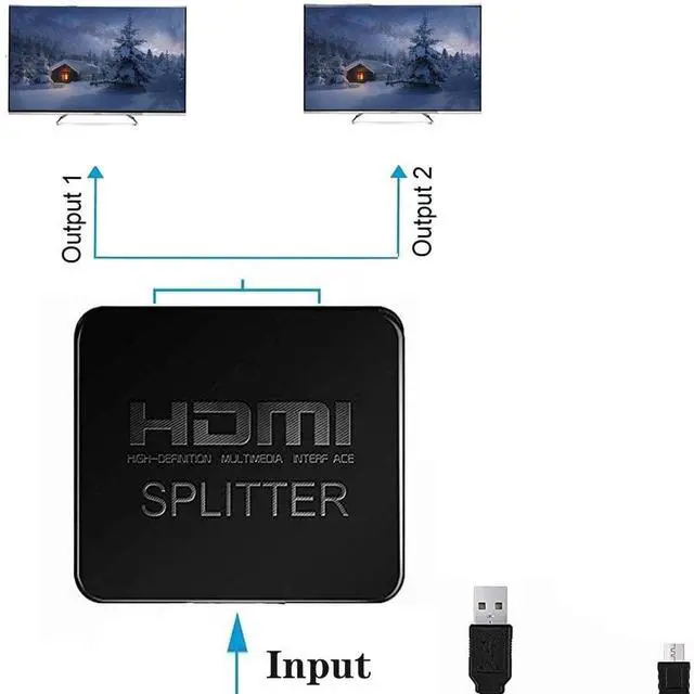 Alt view image 4 of 6 - HDMI Splitter 1 in 2 Out 4K 2K UHD Video Distributor, One Input to Dual Outputs, Supports 3D, for HDTV / Monitor / Projector