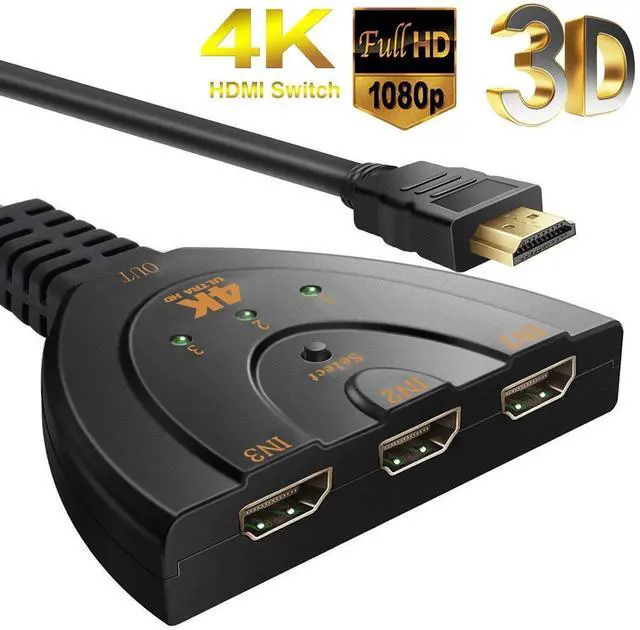 Main image of HDMI Switch 4K, 3 Port HDMI Switcher Hub Splitter Support 4K 1080P 3D for PC Laptop, Xbox 360/One, PS4/PS3, Nintendo Switch, Blu-ray Player, Roku/Fire Stick - black