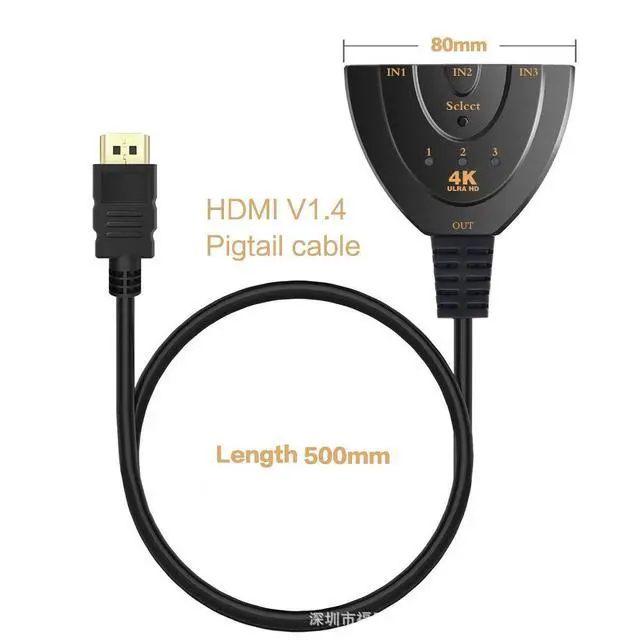 Alt view image 3 of 6 - HDMI Switch 4K, 3 Port HDMI Switcher Hub Splitter Support 4K 1080P 3D for PC Laptop, Xbox 360/One, PS4/PS3, Nintendo Switch, Blu-ray Player, Roku/Fire Stick - black