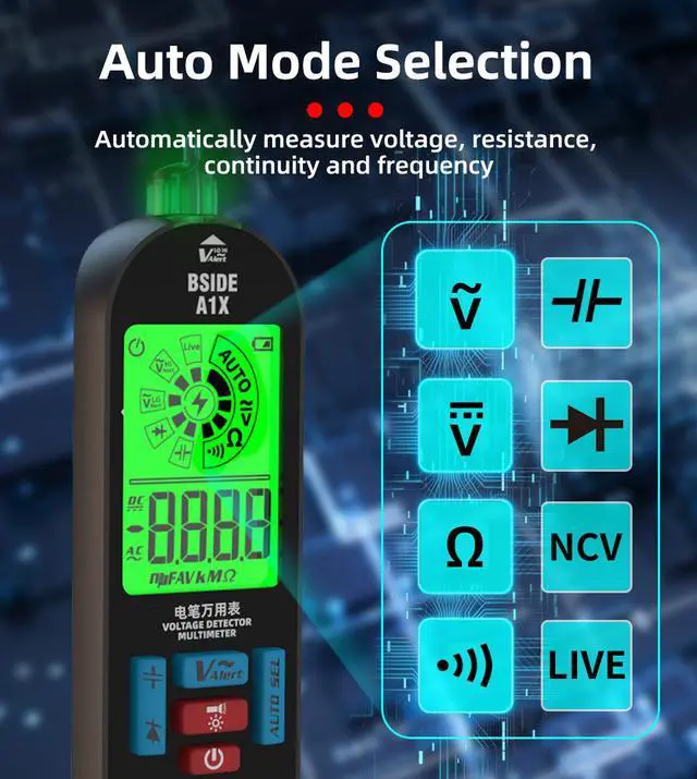 Alt view image 6 of 6 - Rechargeable Smart Pen-Type Multimeter Auto-Ranging, NCV Non-Contact Voltage Detection, 520V AC/DC, Capacitance/Resistance/Diode/Continuity Test - A1X