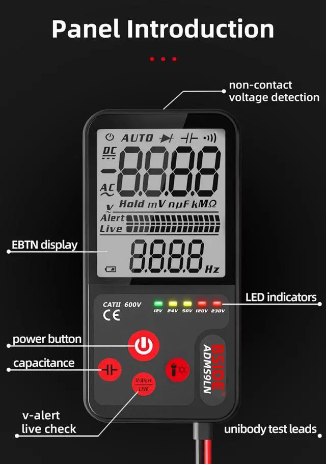 Alt view image 5 of 7 - Large Screen Intelligent Auto-Ranging Digital Multimeter Ultra-Slim Design, Smart Identification Technology, True RMS & Non-Contact Voltage Detection - ADMS9LN