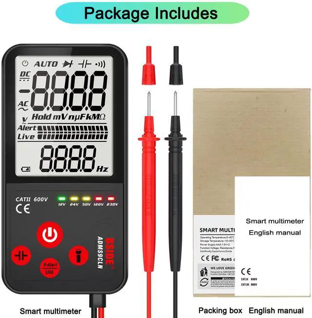 Alt view image 7 of 7 - Large Screen Intelligent Auto-Ranging Digital Multimeter Ultra-Slim Design, Smart Identification Technology, True RMS & Non-Contact Voltage Detection - ADMS9LN