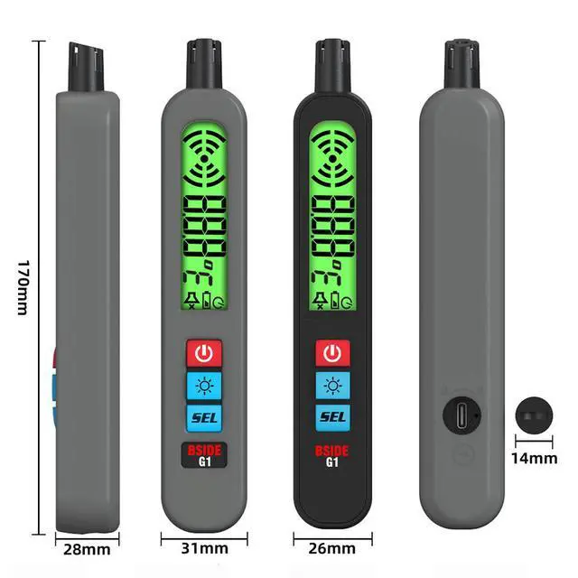 Alt view image 5 of 7 - Portable Rechargeable Combustible Gas Leak Detector Natural Gas / Methane / Propane / LPG Sniffer with Ambient Temperature Display, Audible/Visual/Vibration Alarms, USB Charging - G1