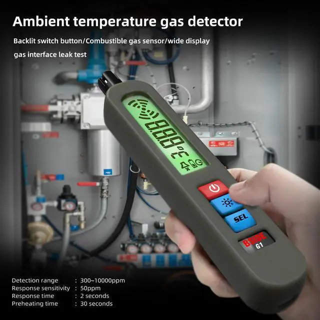 Main image of Portable Rechargeable Combustible Gas Leak Detector Natural Gas / Methane / Propane / LPG Sniffer with Ambient Temperature Display, Audible/Visual/Vibration Alarms, USB Charging - G1
