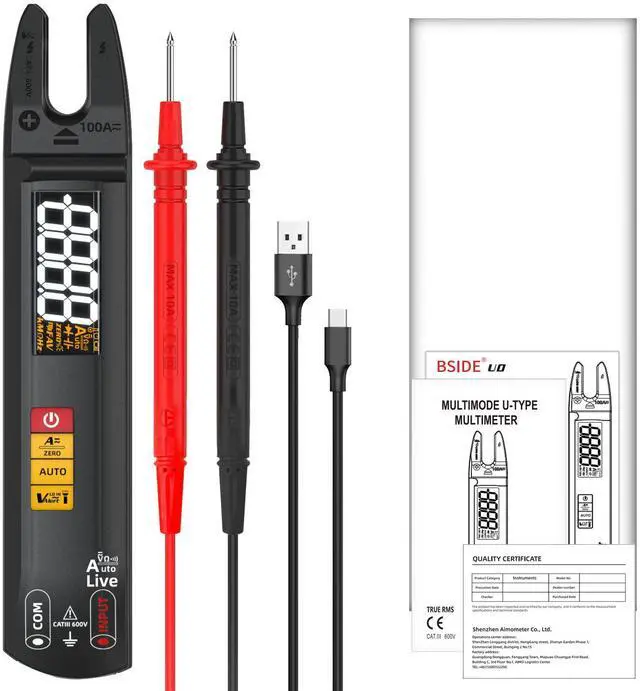 Main image of High-Precision U-Type Fork Clamp Meter Smart AC/DC Ammeter, Auto-Ranging Digital Multimeter with True-RMS, NCV Voltage Detection & Phase/Live Wire Test