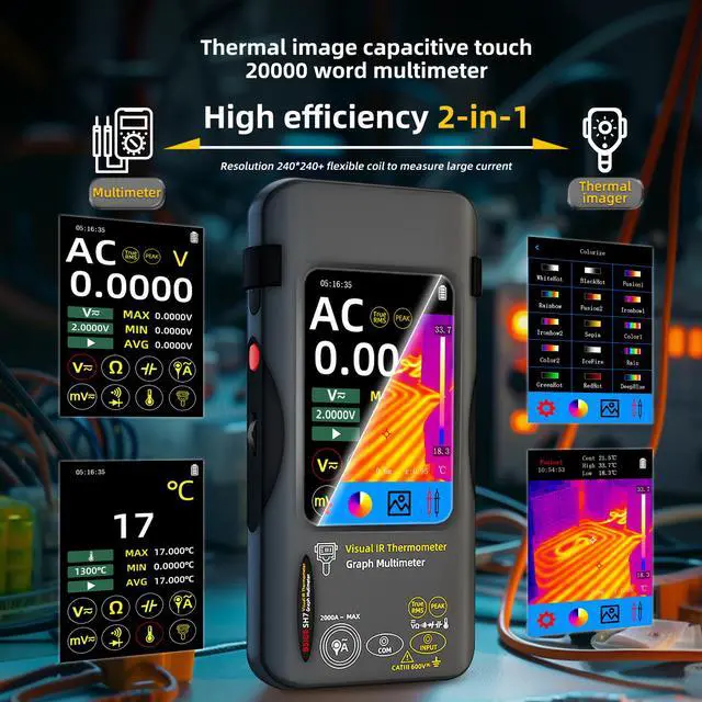 Alt view image 4 of 7 - SH7 Thermal Imaging Multimeter Handheld Touchscreen High-Precision Thermometer for Electrical / Home Renovation / Floor Heating Detection