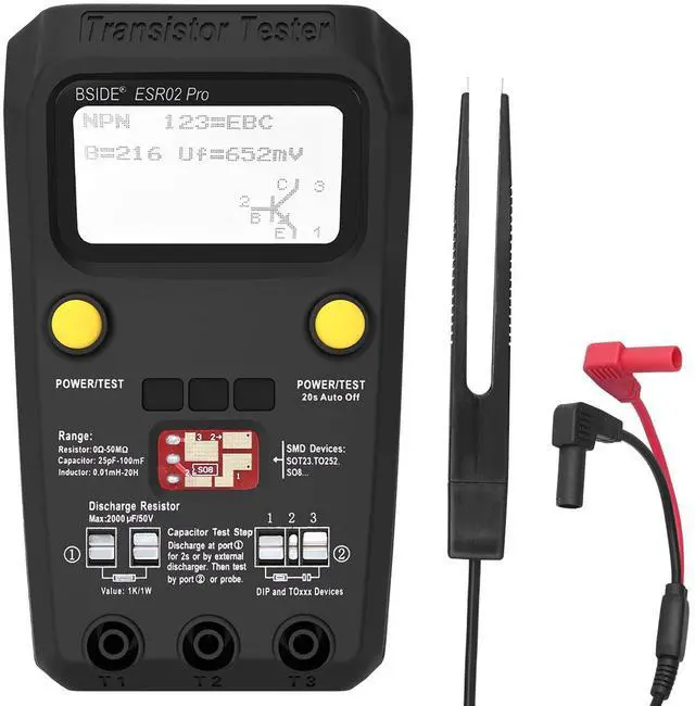 Main image of ESR02 Pro Multifunctional Transistor Tester, M328 Smart Component Tester for Resistance, Capacitance, Inductance, ESR, MOSFET, and Diode Detection - black