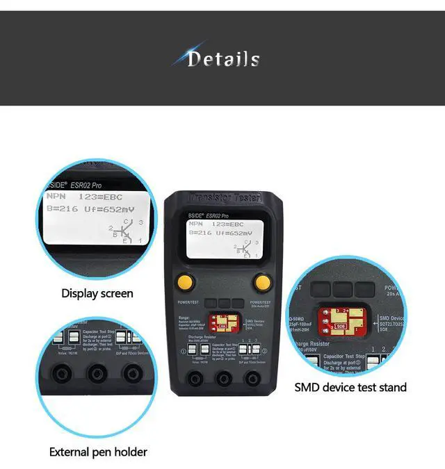 Alt view image 6 of 7 - ESR02 Pro Multifunctional Transistor Tester, M328 Smart Component Tester for Resistance, Capacitance, Inductance, ESR, MOSFET, and Diode Detection - black