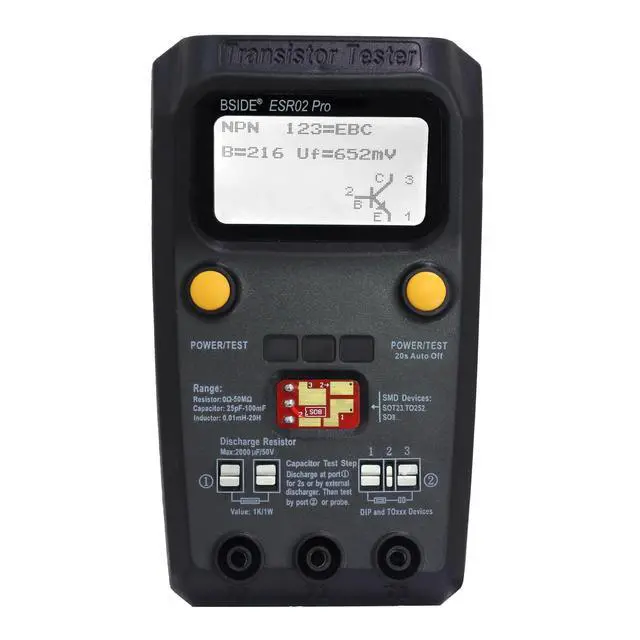 Alt view image 2 of 7 - ESR02 Pro Multifunctional Transistor Tester, M328 Smart Component Tester for Resistance, Capacitance, Inductance, ESR, MOSFET, and Diode Detection - black