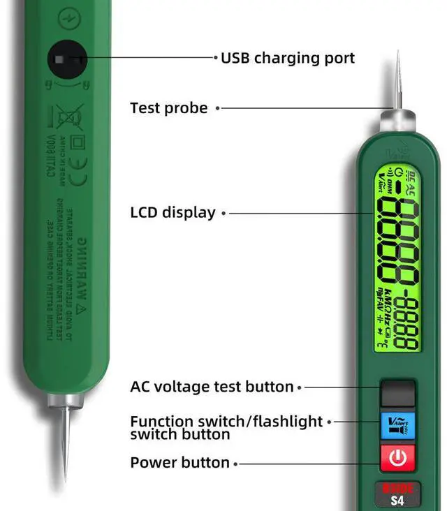 Alt view image 7 of 7 - Rechargeable Electric Test Pen S4X Induction AC Voltage Tester, Non-Contact Sensing, Breakpoint Detection, with LED Illumination - S4
