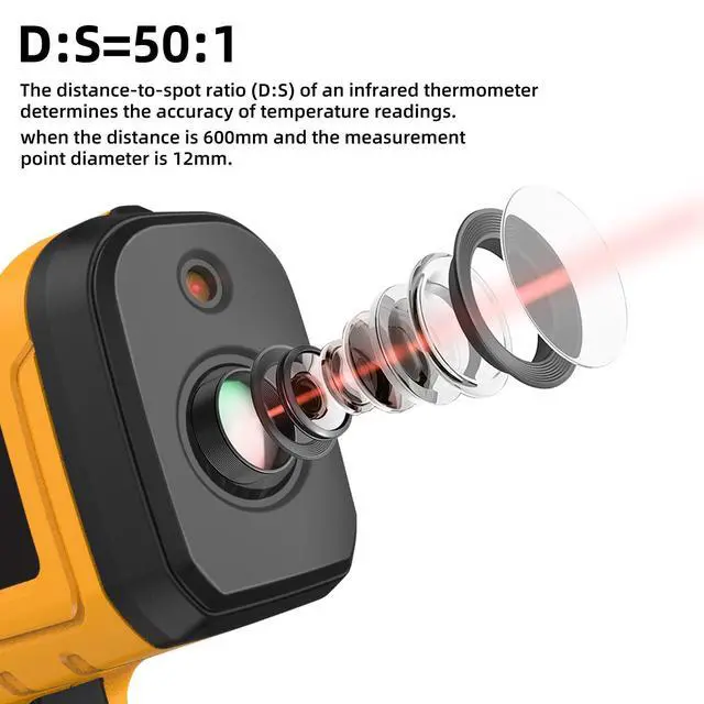 Alt view image 4 of 7 - H3 High-Temperature Infrared Thermometer -50°C to 1400°C, 50:1 Distance-to-Spot Ratio, Non-Contact Temperature Gun with Adjustable Emissivity