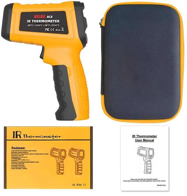 Main image of H3 High-Temperature Infrared Thermometer -50°C to 1400°C, 50:1 Distance-to-Spot Ratio, Non-Contact Temperature Gun with Adjustable Emissivity