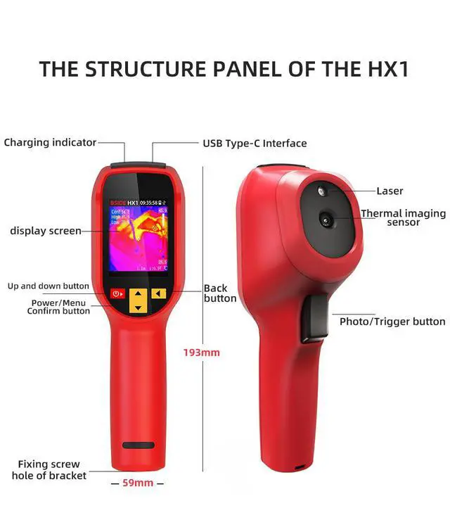 Alt view image 5 of 6 - HX1 Infrared Thermal Imaging Camera Non-Contact HVAC & Electrical Tester, Floor Heating Leak Detector, 1.5m Drop Protection, 30,000 Image Storage