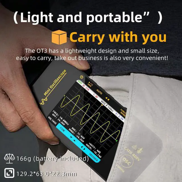 Alt view image 4 of 7 - OT3 10MHz Portable Digital Oscilloscope Single-Channel Mini Tablet Scope, 48MSa/s Real-Time Sampling, 3.2" TFT Screen, USB-C Rechargeable, for Automotive/Field/DIY Repair