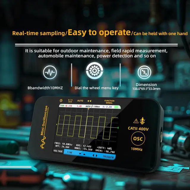 Alt view image 5 of 7 - OT3 10MHz Portable Digital Oscilloscope Single-Channel Mini Tablet Scope, 48MSa/s Real-Time Sampling, 3.2" TFT Screen, USB-C Rechargeable, for Automotive/Field/DIY Repair