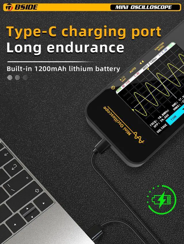 Alt view image 6 of 7 - OT3 10MHz Portable Digital Oscilloscope Single-Channel Mini Tablet Scope, 48MSa/s Real-Time Sampling, 3.2" TFT Screen, USB-C Rechargeable, for Automotive/Field/DIY Repair