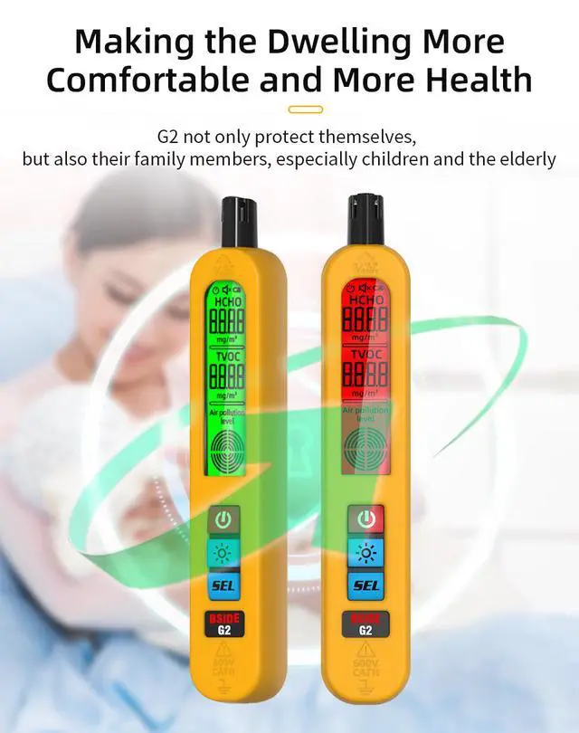 Alt view image 3 of 6 - G2 Air Quality Meter Rechargeable HCHO/TVOC Detector with Visual & Audible Alarm, Carrying Bag for Home/Office/Furniture Inspection
