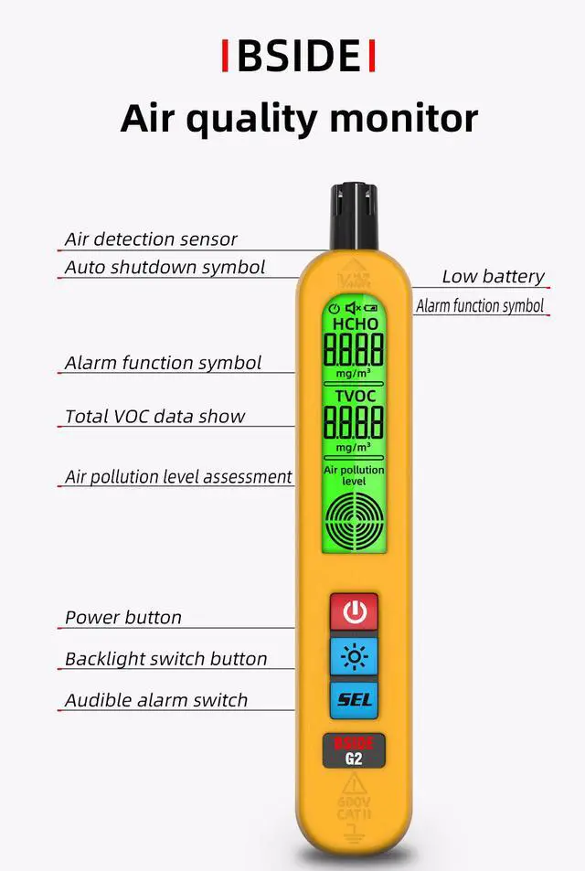 Alt view image 5 of 6 - G2 Air Quality Meter Rechargeable HCHO/TVOC Detector with Visual & Audible Alarm, Carrying Bag for Home/Office/Furniture Inspection