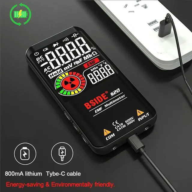 Alt view image 6 of 7 - S20 Intelligent Tester with Electromagnetic Radiation Detection 3.5" Color LCD, AC/DC Voltage, Resistance, Capacitance, Frequency, Diode, Continuity Test