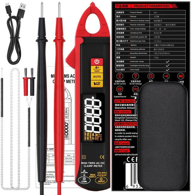 Main image of High-Precision Smart Clamp Meter UX1 AC/DC 100A Current Tester, True RMS, Auto-Ranging, Rechargeable Fork-Type Clamp Multimeter