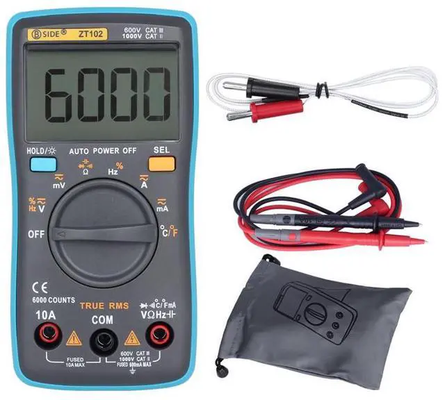 Main image of High-Accuracy ZT102 Digital Multimeter Auto-Ranging, True RMS, 6000 Counts, AC/DC Voltage Current Resistance Capacitance Frequency Temperature Tester
