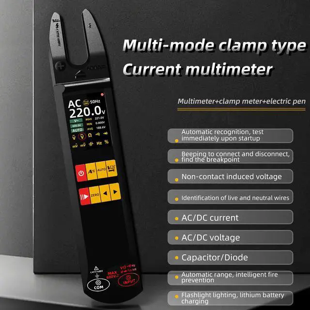 Alt view image 4 of 7 - U5 Intelligent Fork Clamp Multimeter 600A AC/DC Current Tester, Auto-Ranging, NCV, Live Wire Detection, Temperature Measurement, Type-C Rechargeable