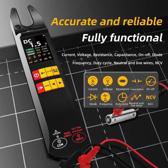 Alt view image 3 of 7 - U5 Intelligent Fork Clamp Multimeter 600A AC/DC Current Tester, Auto-Ranging, NCV, Live Wire Detection, Temperature Measurement, Type-C Rechargeable