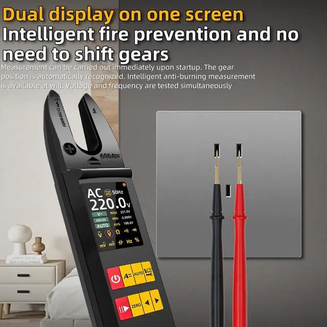 Alt view image 6 of 7 - U5 Intelligent Fork Clamp Multimeter 600A AC/DC Current Tester, Auto-Ranging, NCV, Live Wire Detection, Temperature Measurement, Type-C Rechargeable