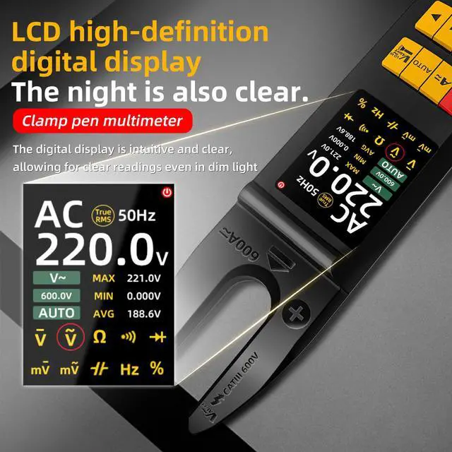 Alt view image 5 of 7 - U5 Intelligent Fork Clamp Multimeter 600A AC/DC Current Tester, Auto-Ranging, NCV, Live Wire Detection, Temperature Measurement, Type-C Rechargeable
